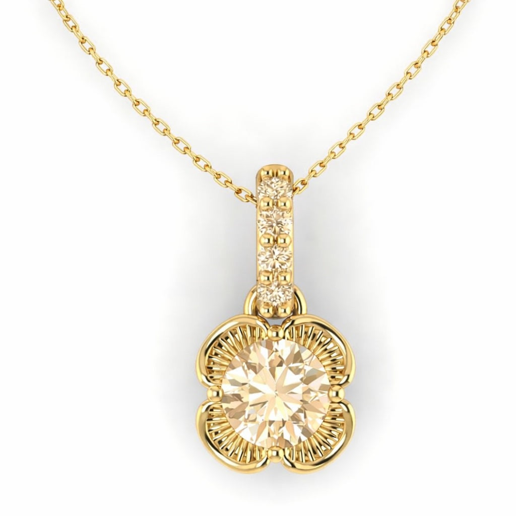 Custom Art Clover Pendant with Champagne Diamonds in 18K Yellow Gold