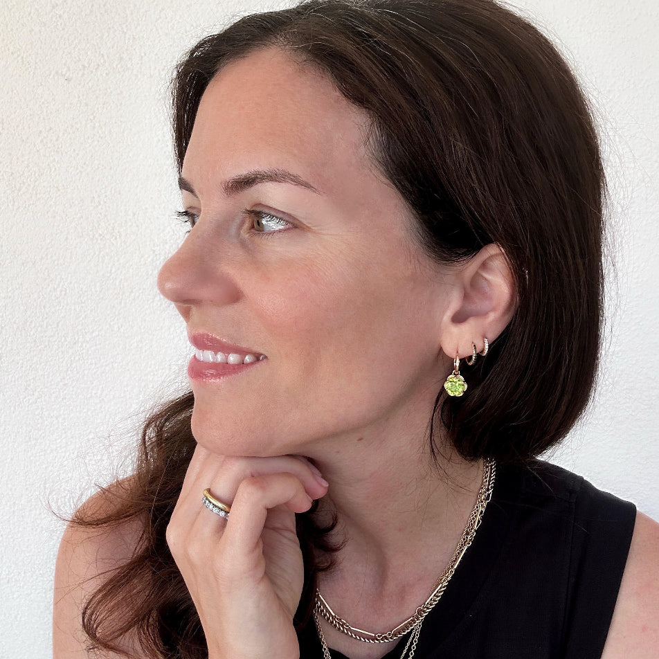 Art Flower Charm Hoops with Peridot
