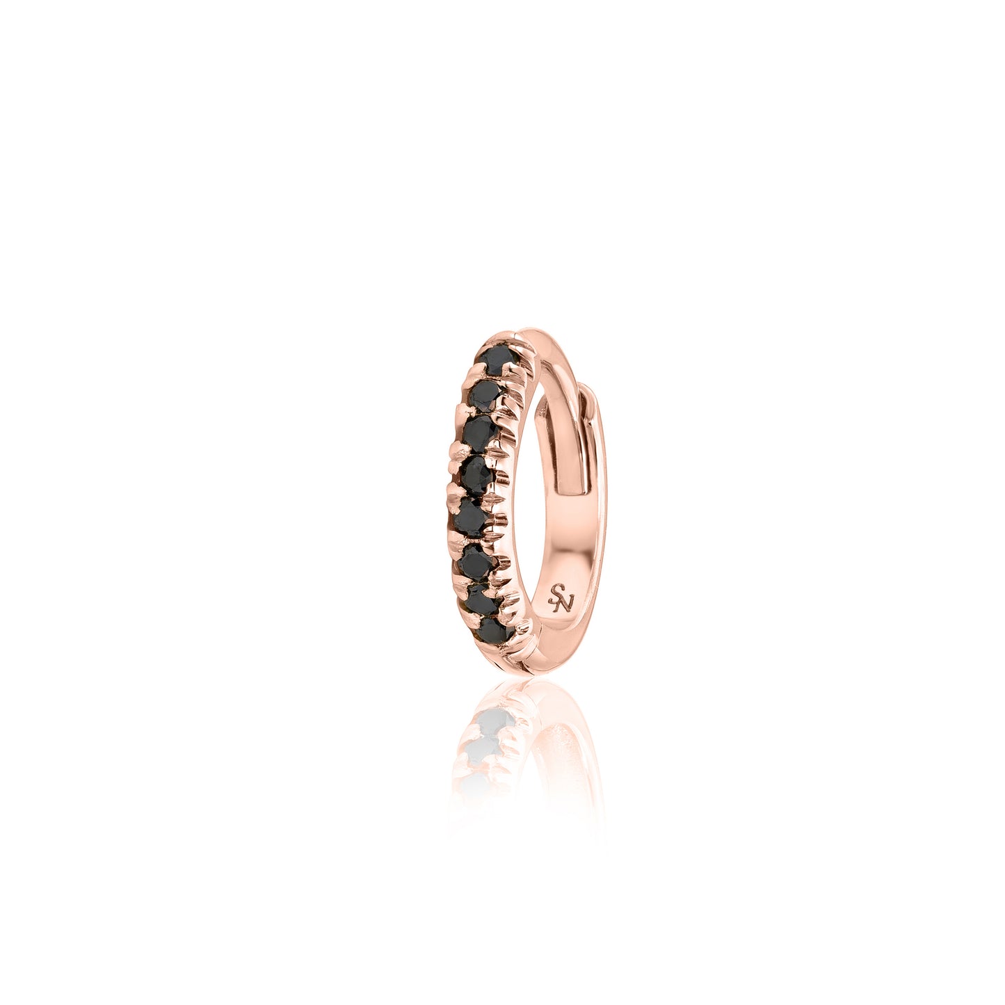 Rose Gold Huggie Hoop with Black Diamonds - 9 mm, single