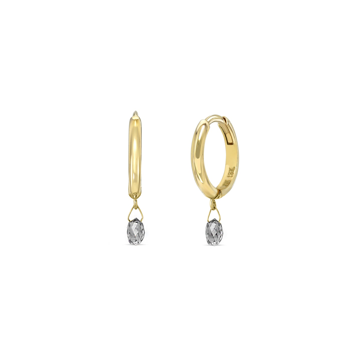 Huggie Hoop with Gray Diamond Briolette - 11 mm