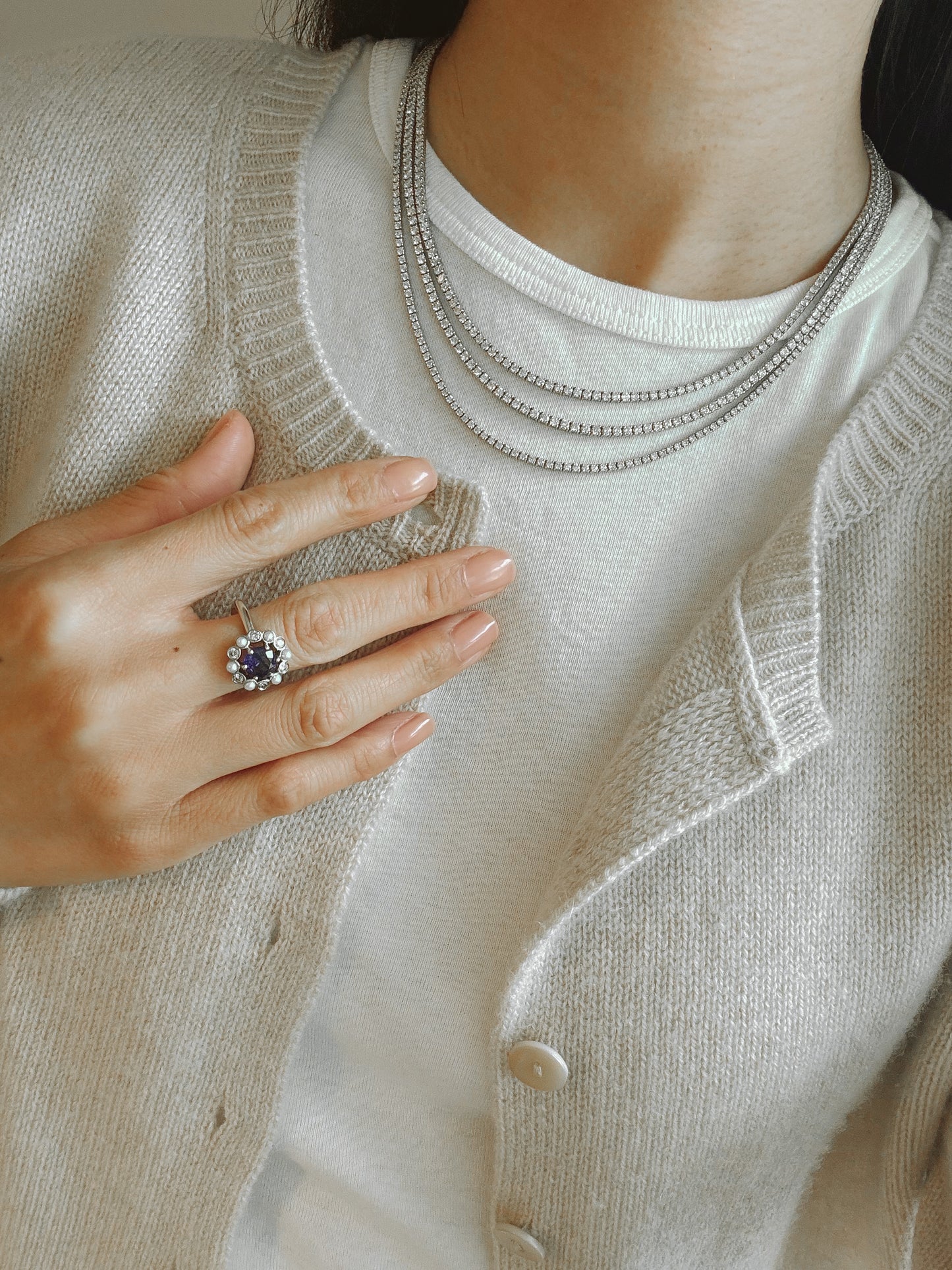 Flor de Oro with Sapphire, Champagne Diamond and Pearl