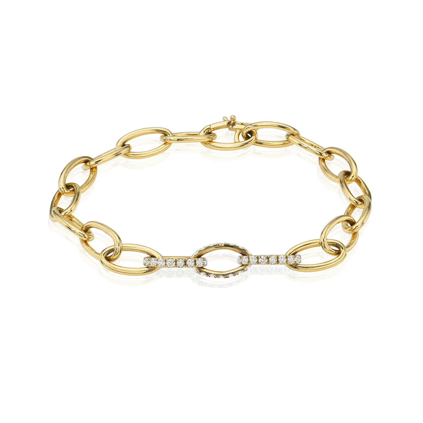 Oval Link Chain Bracelet with Three Pave Links