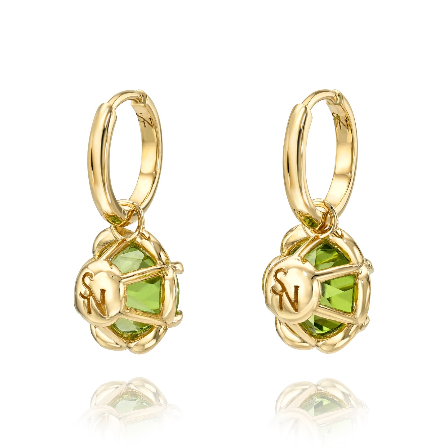 Art Flower Charm Hoops with Peridot