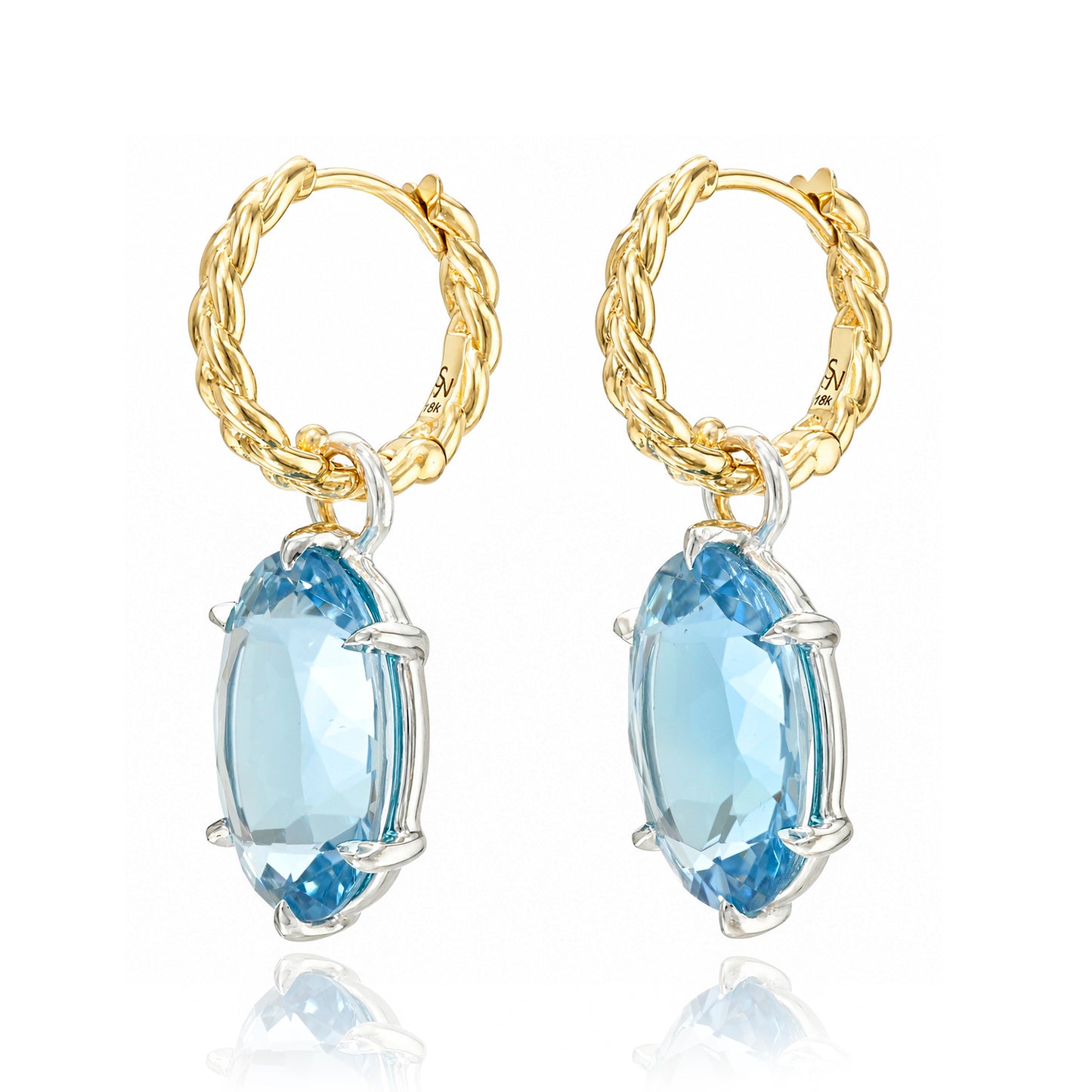 Blue Topaz Drop Earrings with Tapered Braided Hoops