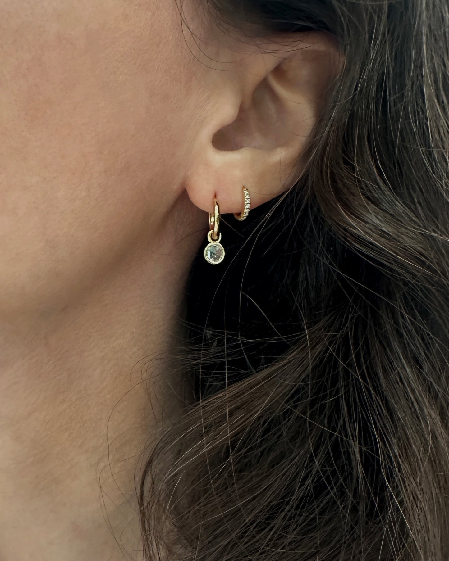Rose Cut Diamond Hoop Charms