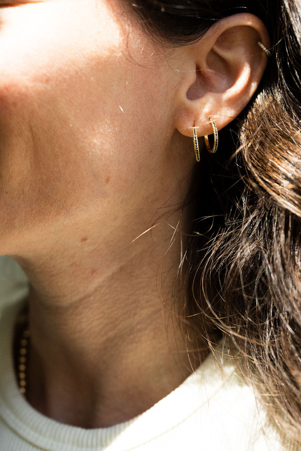 Rose Gold Huggie Hoop with Black Diamonds - 15 mm