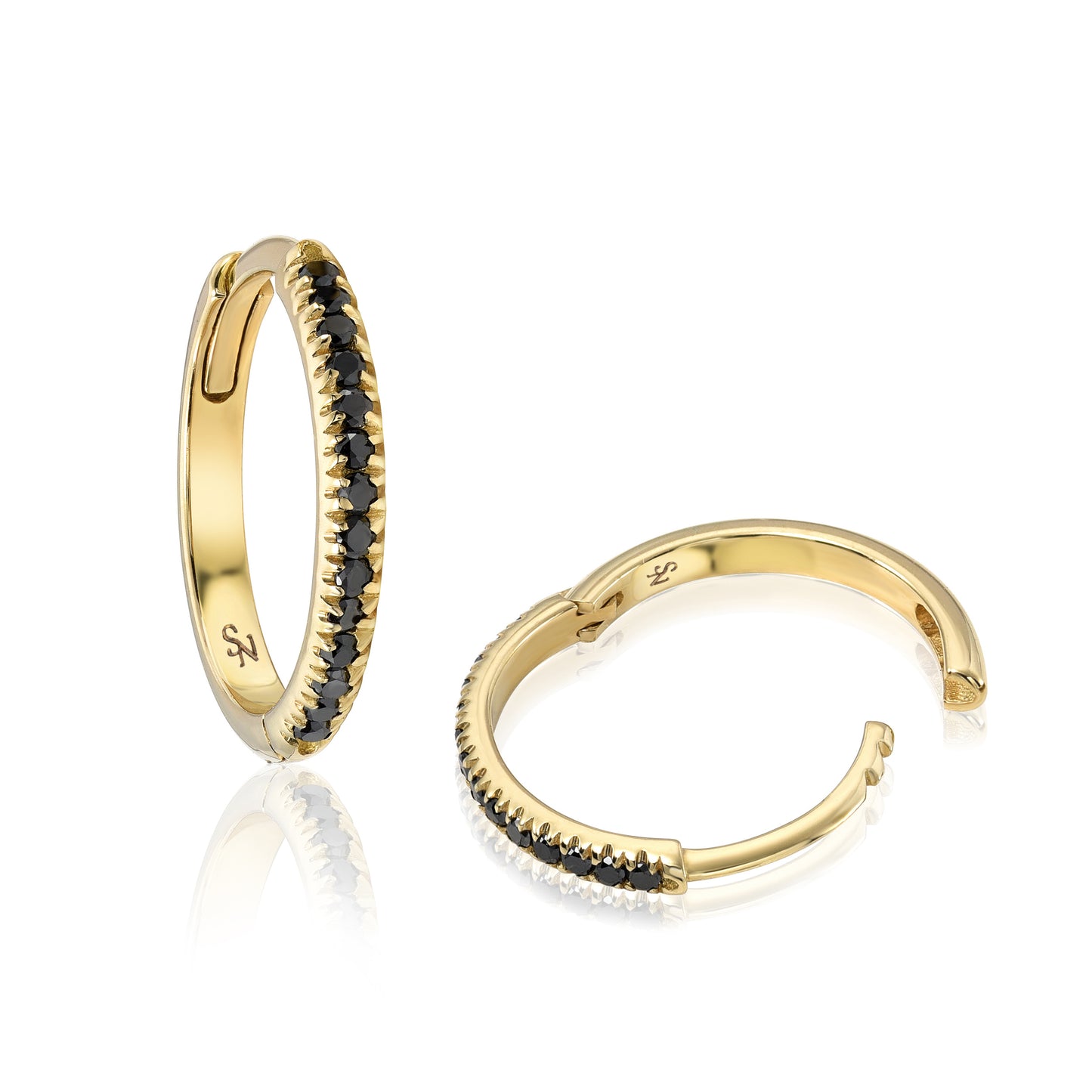 Huggie Hoop with Black Diamonds - 13 mm, Single