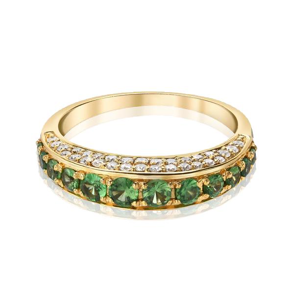 Arc Ring with Tsavorite Garnet and Diamonds