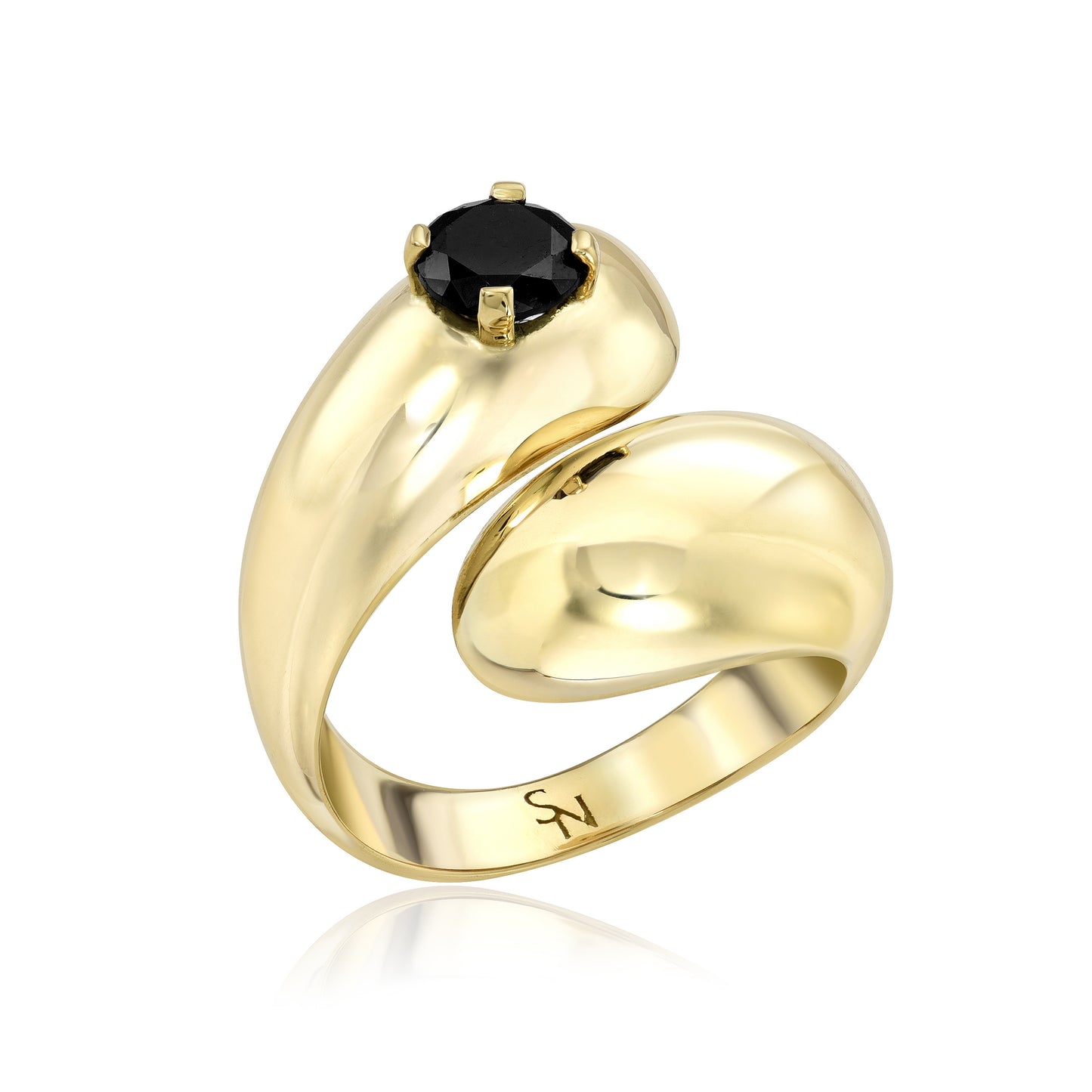 Petal Wrap Ring XL with Single Black Diamond