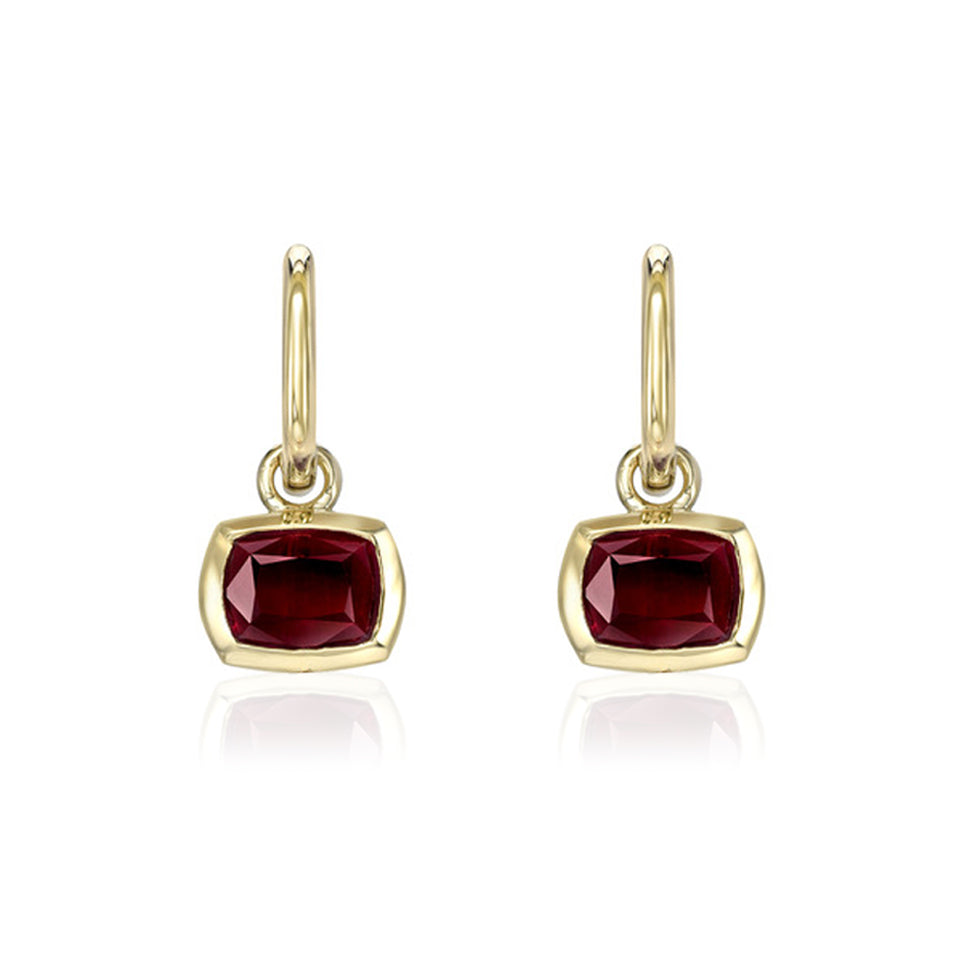 Ruby Cushion Bowl Charm Hoops