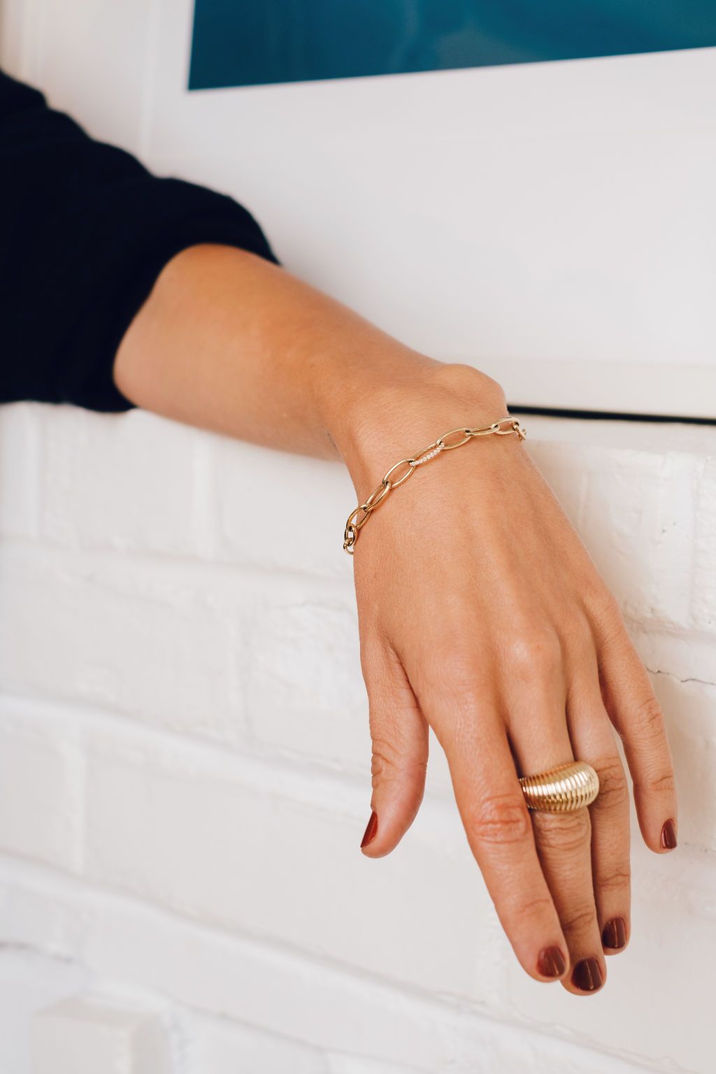 Oval Link Chain Bracelet with Pave Link