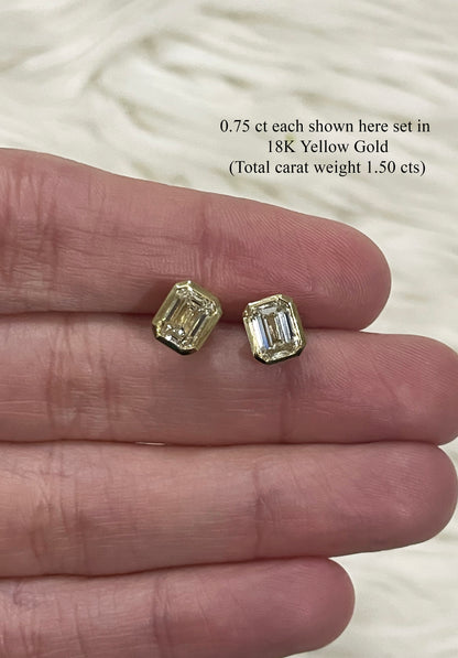 Emerald Cut Diamond Bezel Studs