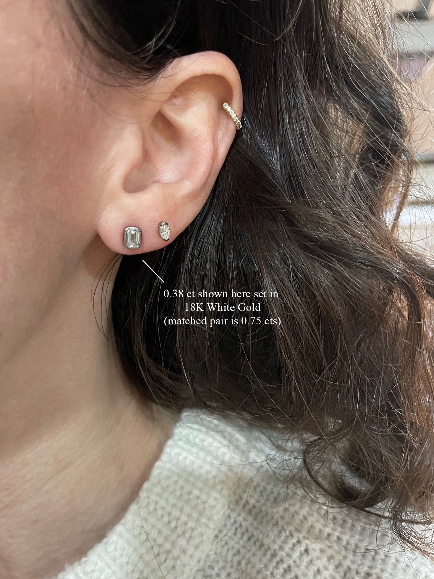 Emerald Cut Diamond Bezel Studs