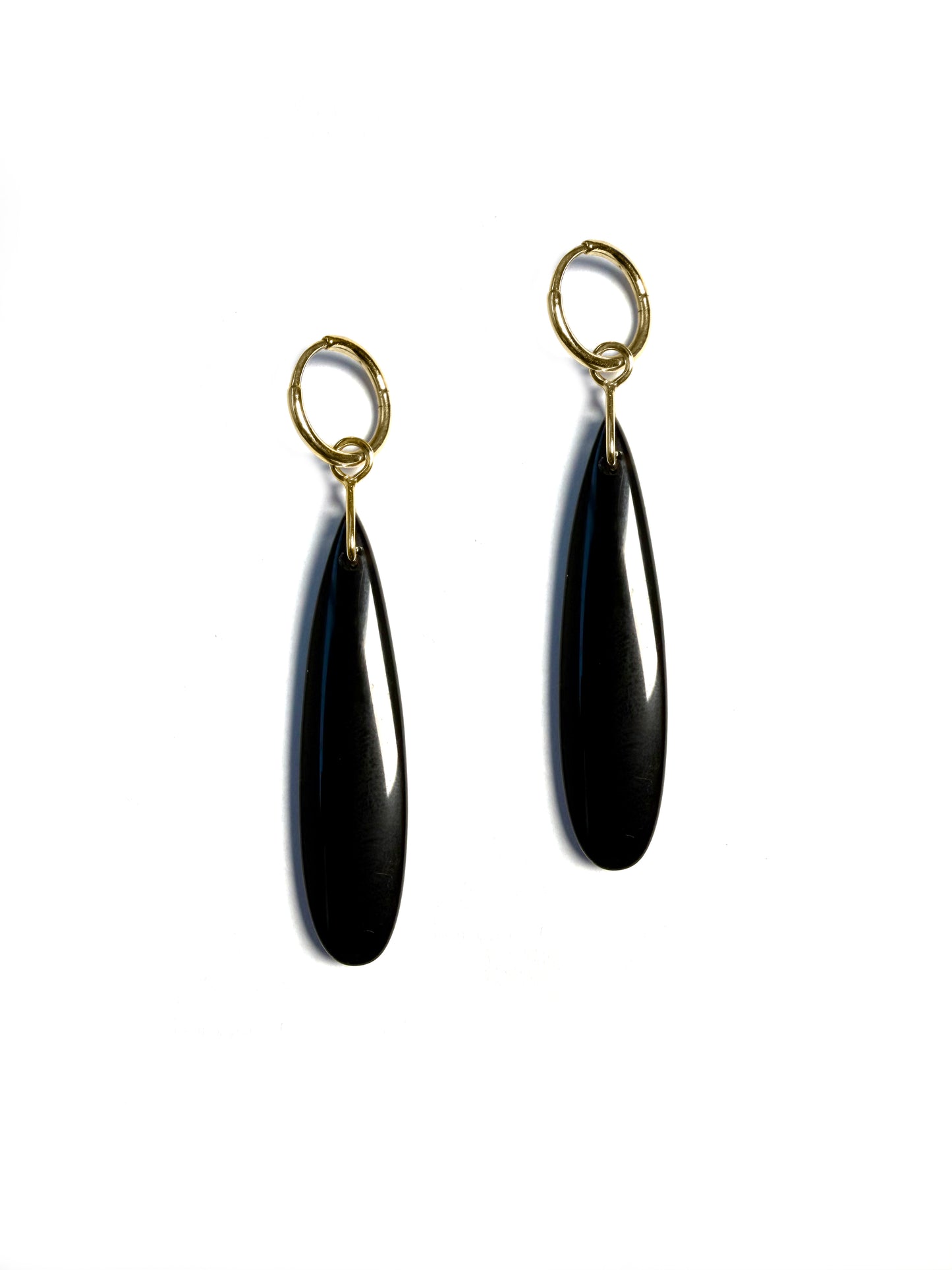 Black Onyx Teardrop Charm Hoops