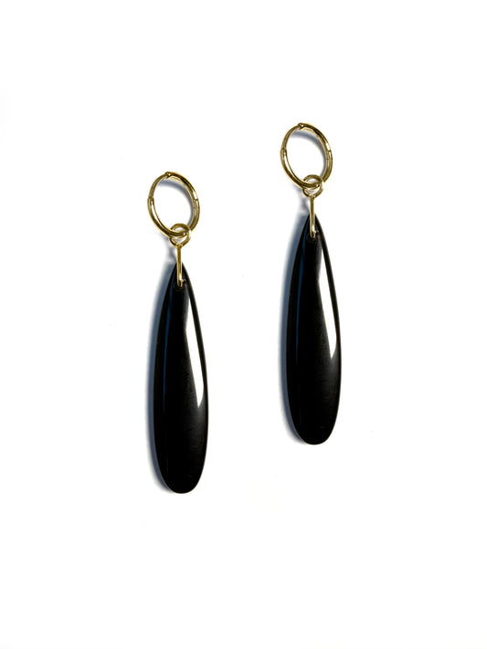 Black Onyx Teardrop Charm Hoops