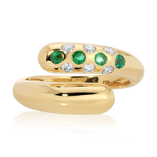 Custom Petal Wrap Ring with Emeralds and Diamonds