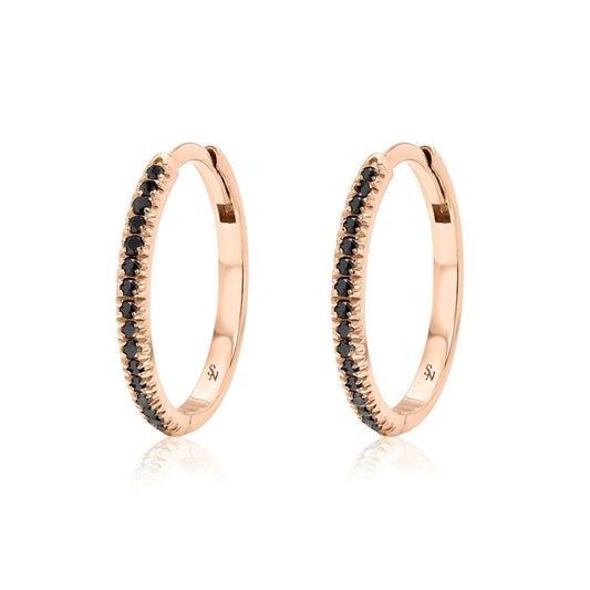 Rose Gold Huggie Hoop with Black Diamonds - 15 mm