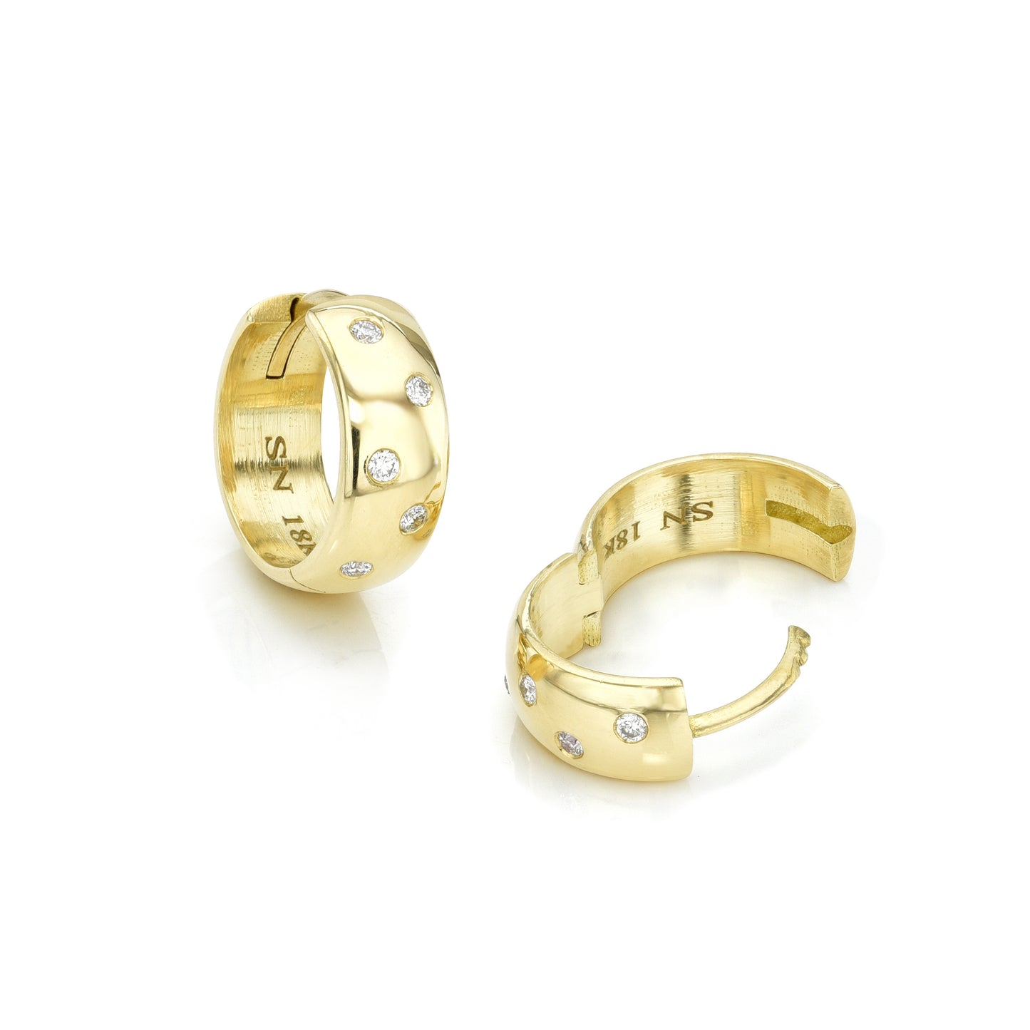 Wide Huggie Hoops with Scattered Diamonds - 13 mm