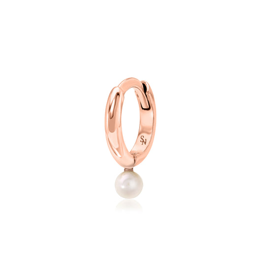 Rose Gold Single Pearl Hoop - 9 mm, Single