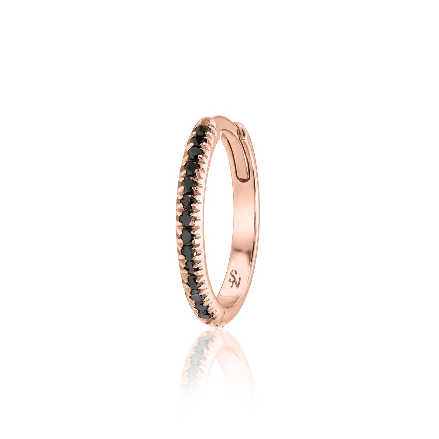 Rose Gold Huggie Hoop with Black Diamonds - 13 mm, Single