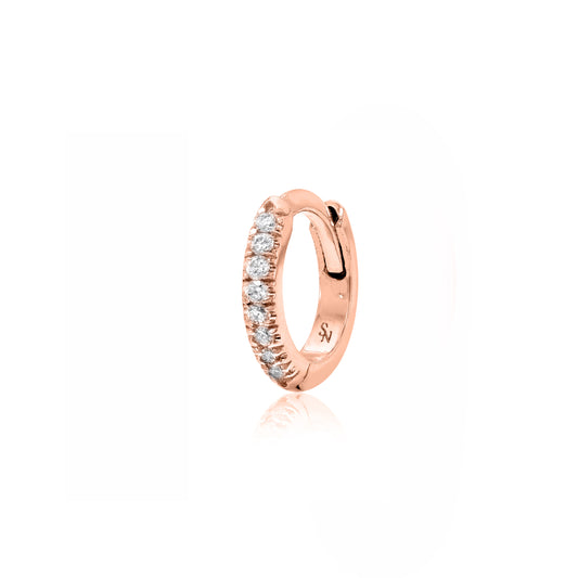 Rose Gold Huggie Hoop with Diamonds - 9 mm, Single