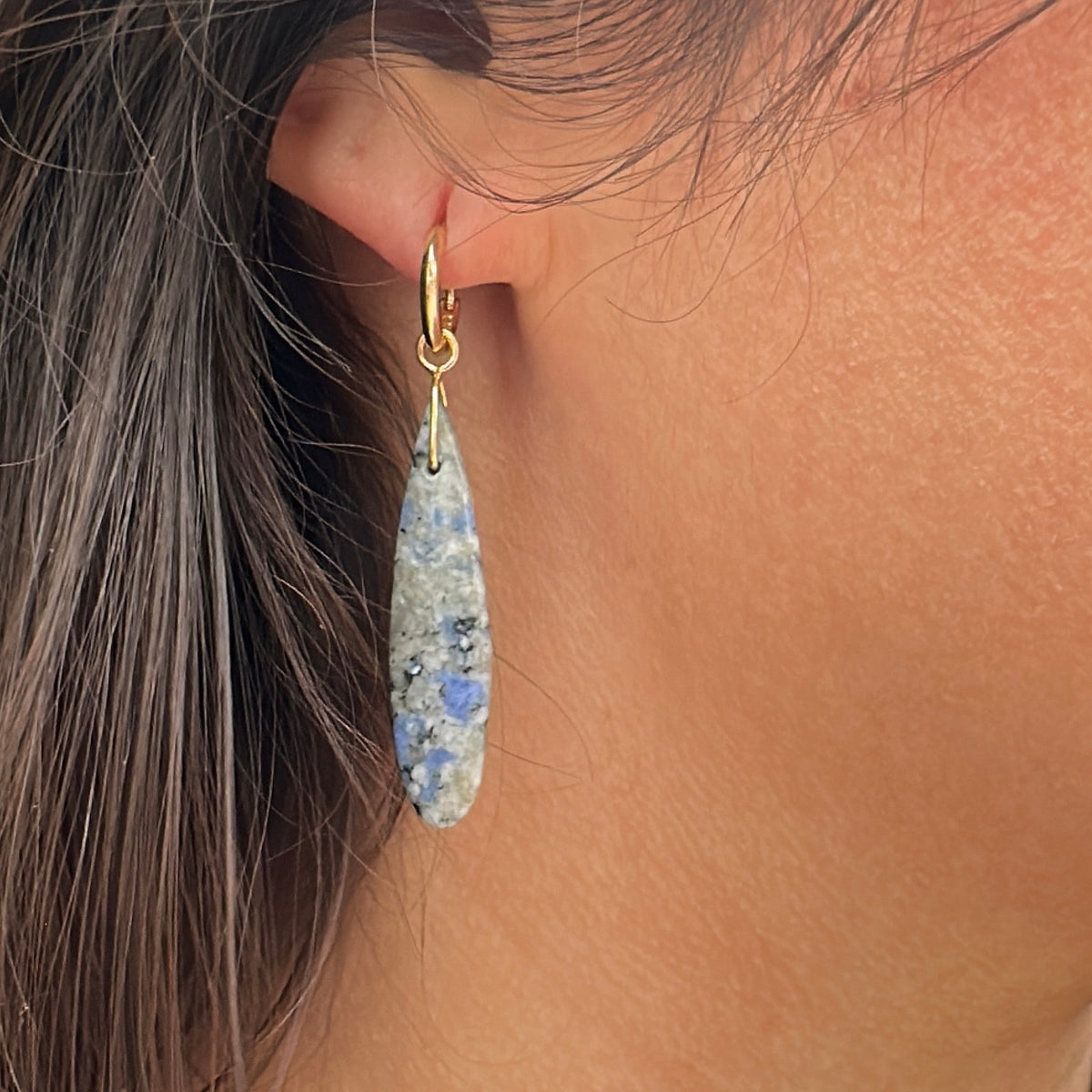 Blue Sodalite Teardrop Hoop Earrings