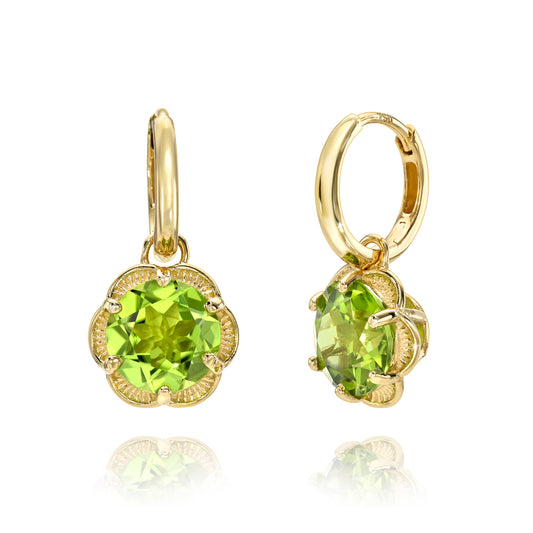 Art Flower Charm Hoops with Peridot