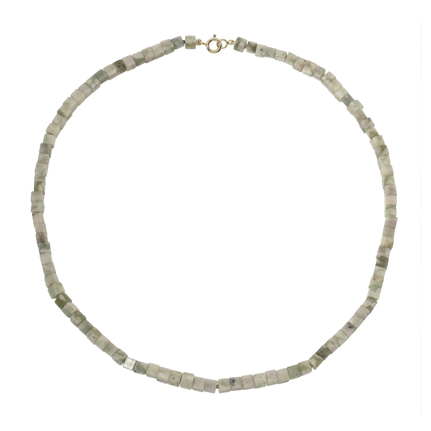 Gem Cube Beaded Necklace – White Jade