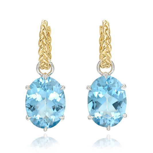 Blue Topaz Drop Earrings with Tapered Braided Hoops