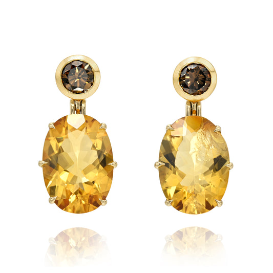 Citrine Drop Earrings with Champagne Diamonds