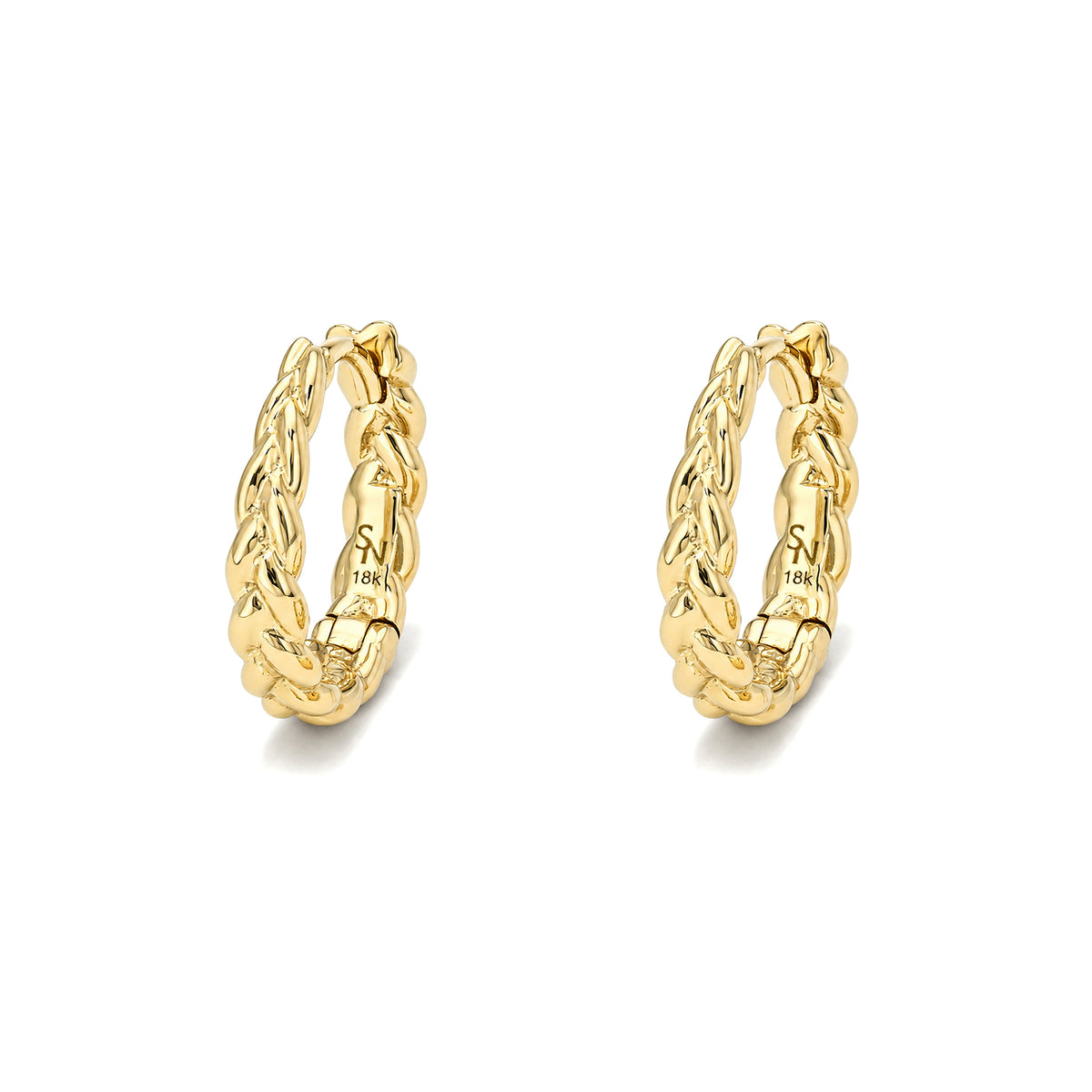 Pair of tapered braided hoops in 18K yellow gold