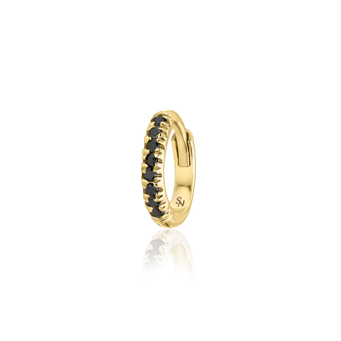 Huggie Hoop with Black Diamonds - 9 mm, Yellow Gold