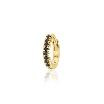 Huggie Hoop with Black Diamonds - 9 mm, Yellow Gold