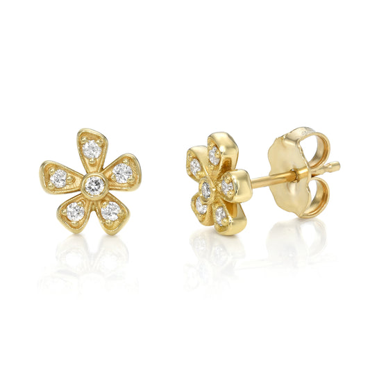 Petite Whisper Flower Studs with Diamonds
