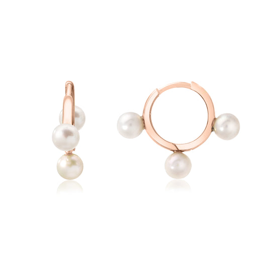 Rose Gold Triple Pearl Hoops