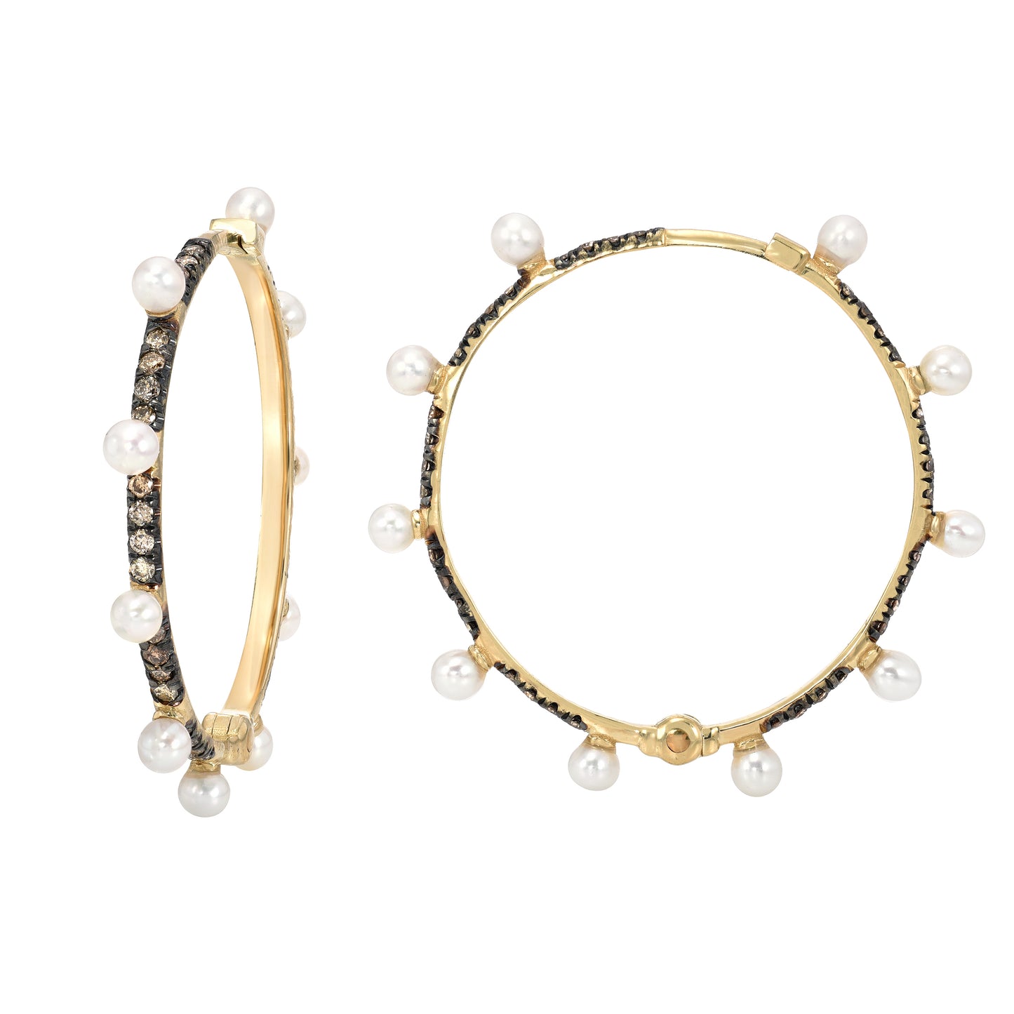 Pearl Hoops with Champagne Diamonds