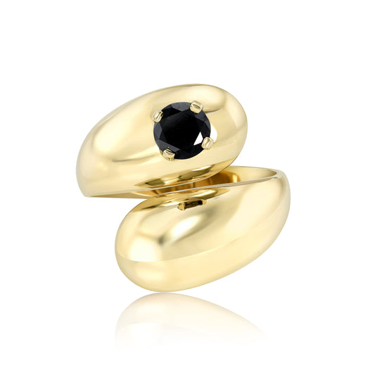 Petal Wrap Ring XL with Single Black Diamond