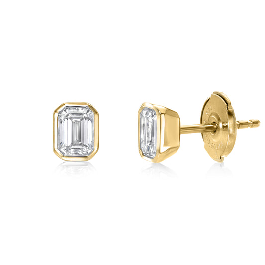 Emerald Cut Diamond Bezel Studs