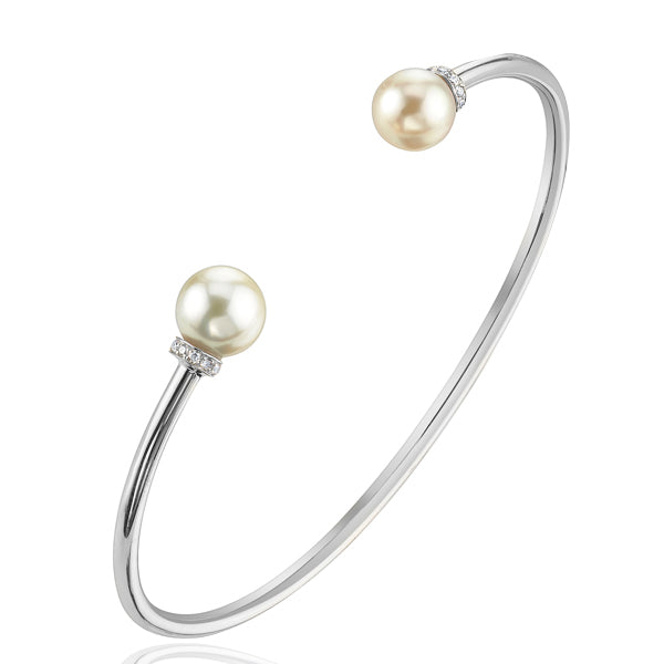 Pearl Cuff Bangle with Diamond Accents
