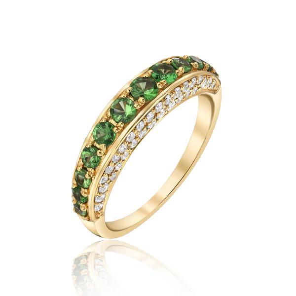 Arc Ring with Tsavorite Garnet and Diamonds