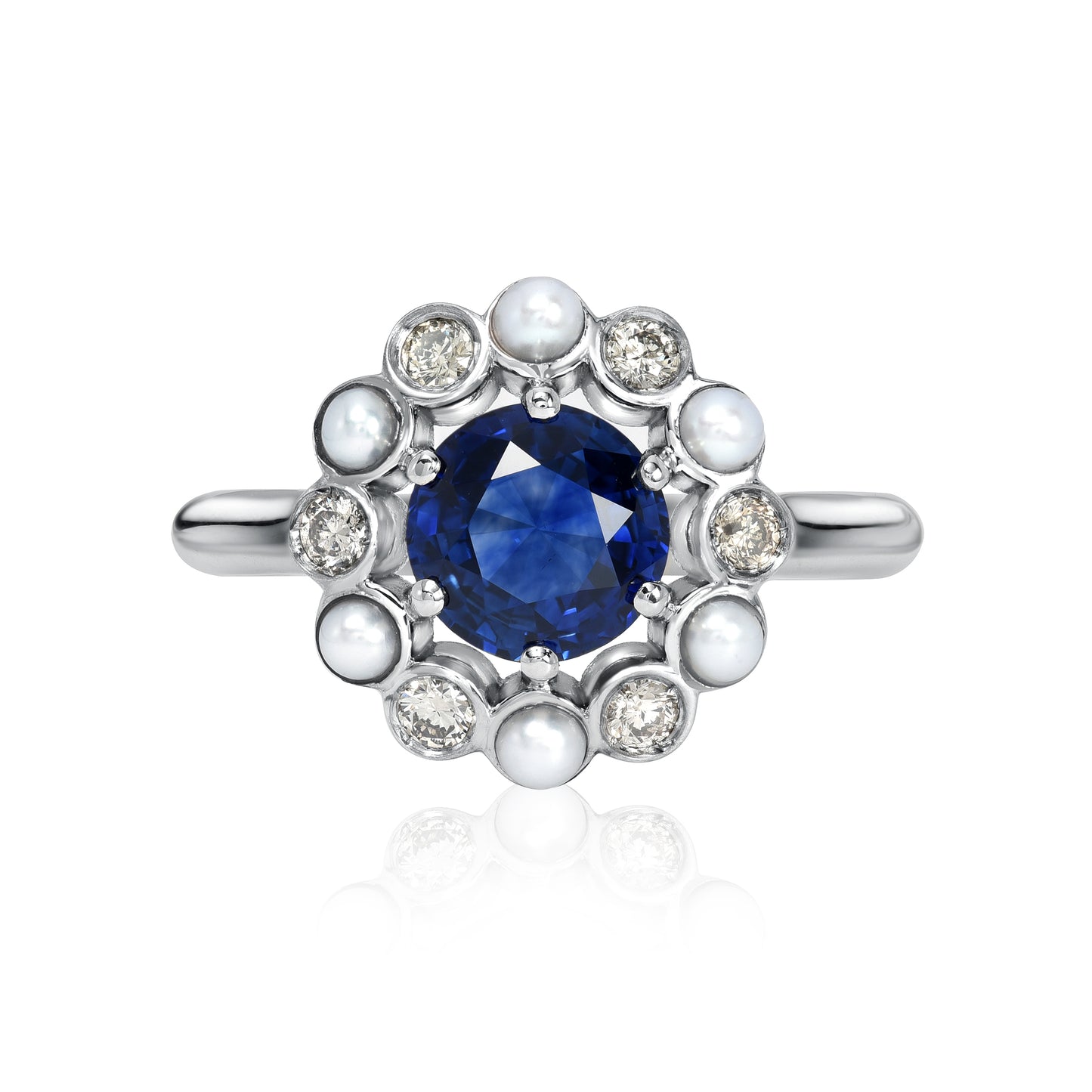 Flor de Oro with Sapphire, Champagne Diamond and Pearl